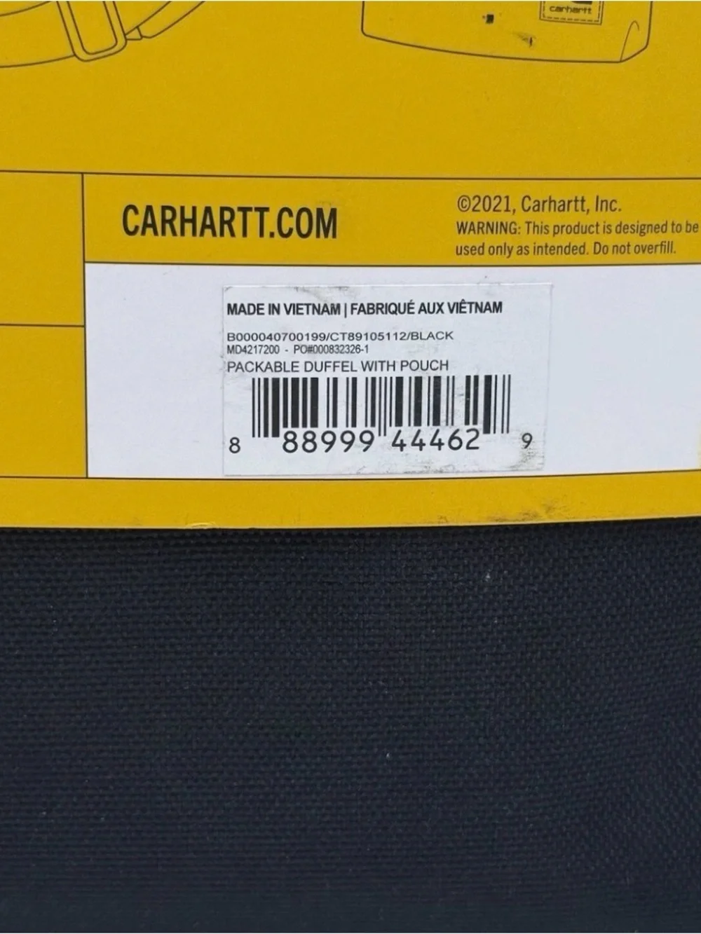 Carhartt Black and Yellow Canvas Duffel with Pouch CB0407